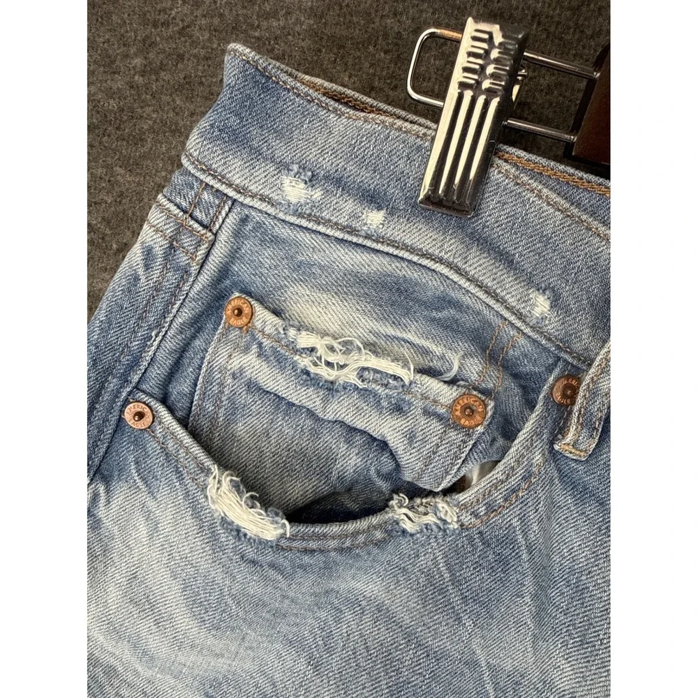 American Eagle Baggy‎ Jean Womens 12 R Light Wash Distressed High Rise Y2K Denim